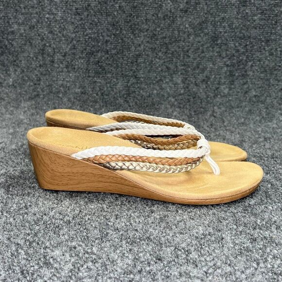 Vionic Ramba Wedge Sandlals Women's 6 Braided Leather Orthaheel Comfy Flip Flops - Picture 1 of 10